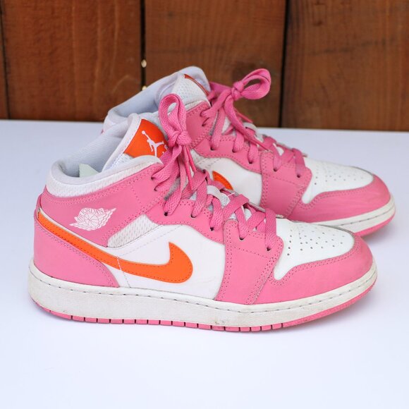 Air Jordan 1 Mid GS Pinksicle Orange - Kids Size 5.5 - Picture 1 of 10